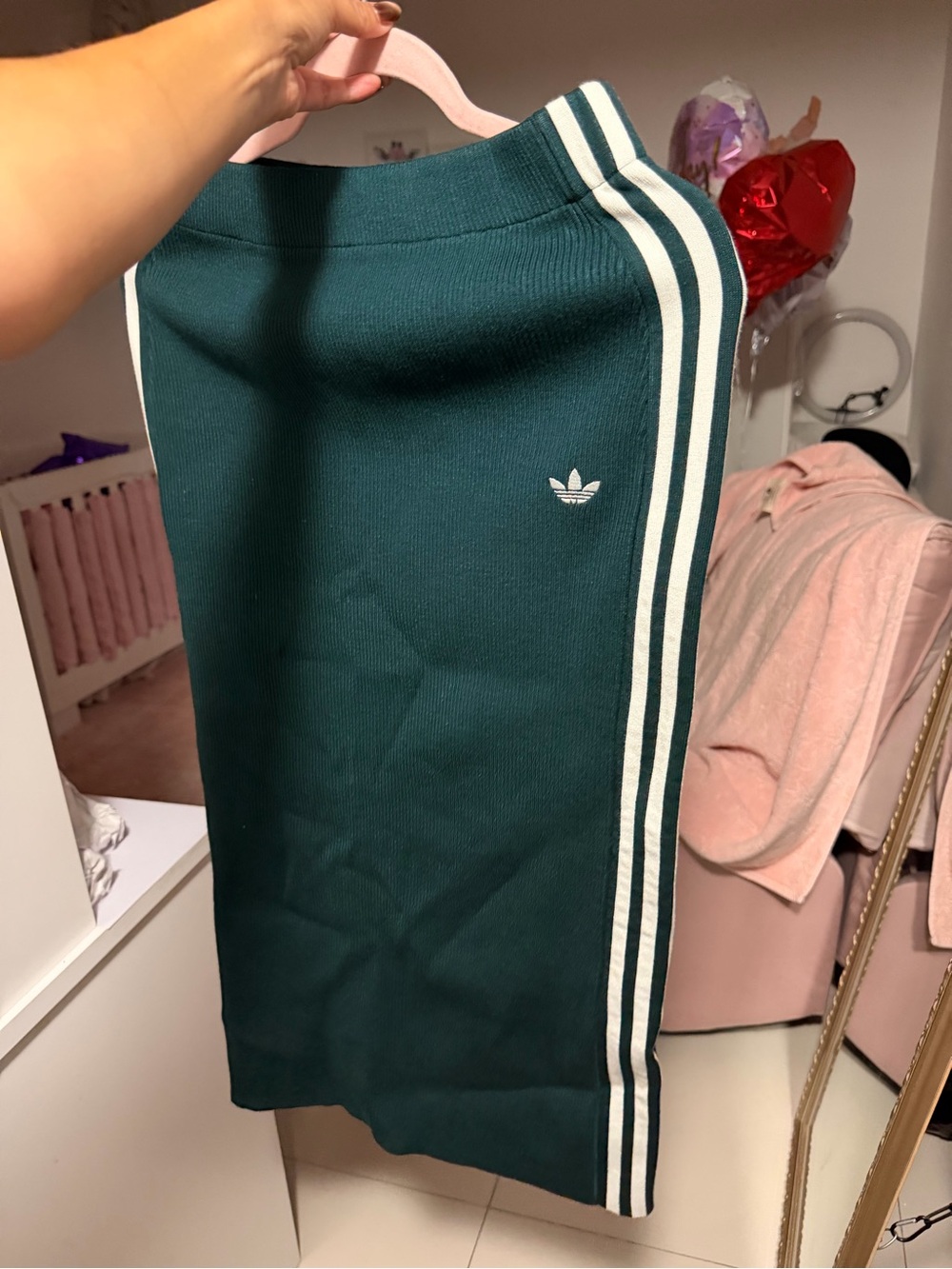 adidas Originals Teal Ribbed Midi Skirt with White Side Stripes - Picture 6 of 8